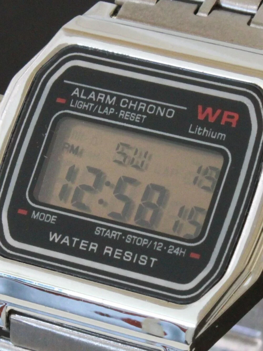 Retro Style Digital Watch Metal Case Bracelet Back light, Stopwatch, Day, Date